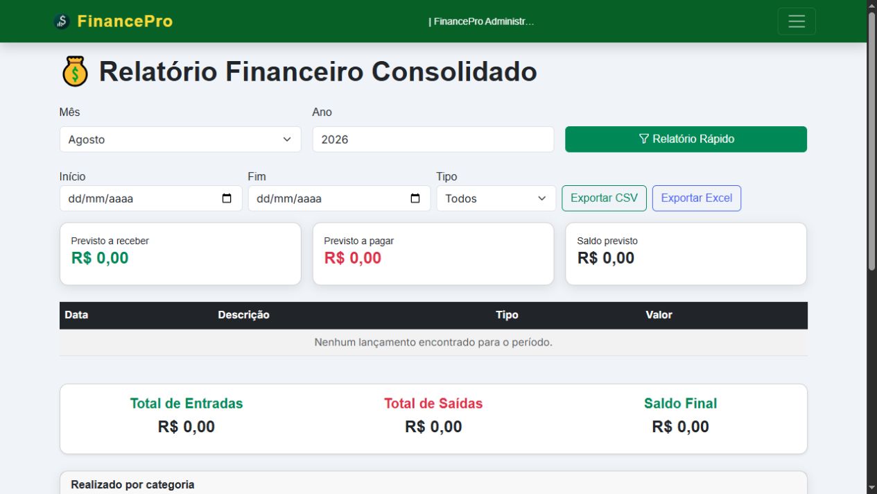 Relatório financeiro consolidado do FinancePro
